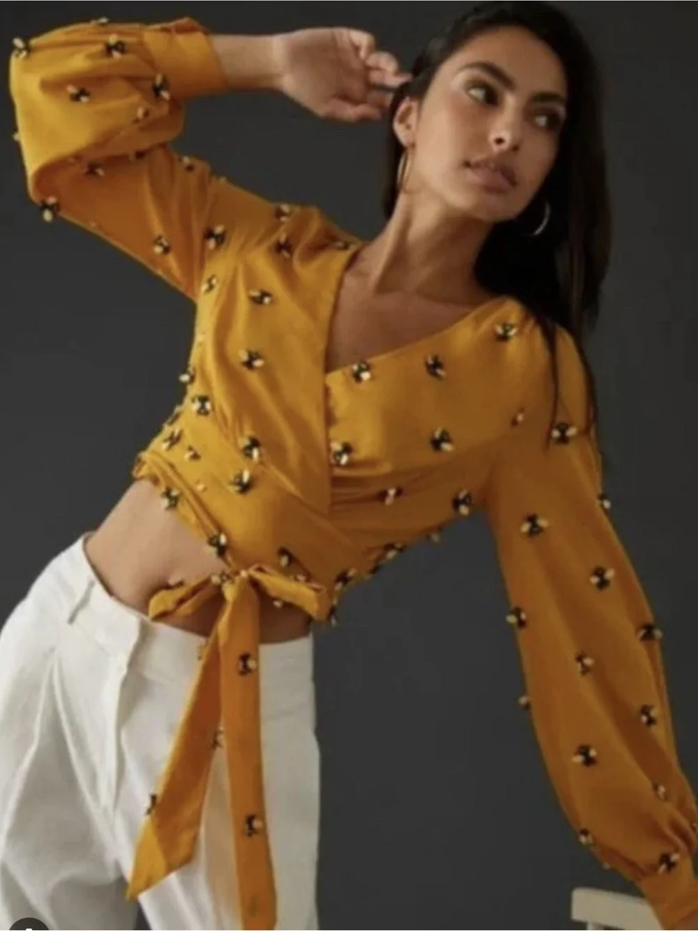 Anthropologie Maeve Embroidered Bee Wrap Top - Picture 3 of 9